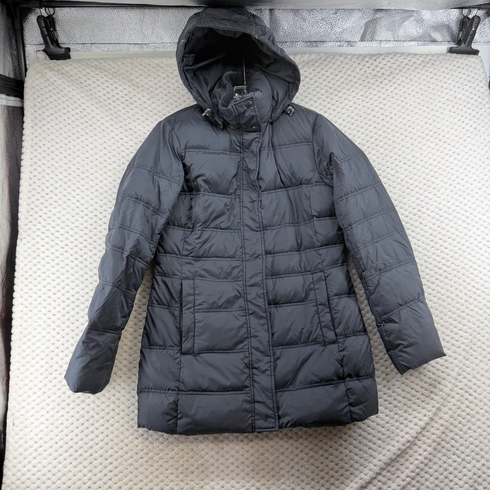 Lands' End Puffer Jacket Women XS Black Hooded Down Fill Quilted Parka Coat - Picture 2 of 11